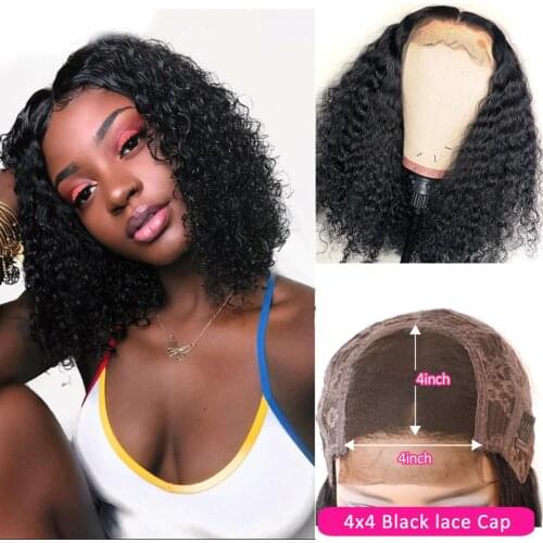 Curly BOB Lace Wigs 4x4 Lace Closure Wig Malaysian 100% Human Hair 4x4 T-part Lace Short Curly BOB Wig For Black Women