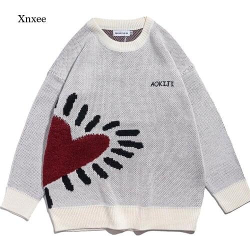 Couples Love Sweaters Women Pullovers Letters Embroidery Streetwear Oversized Harajuku Crew Fashion Neck Knitwear Men Clothing