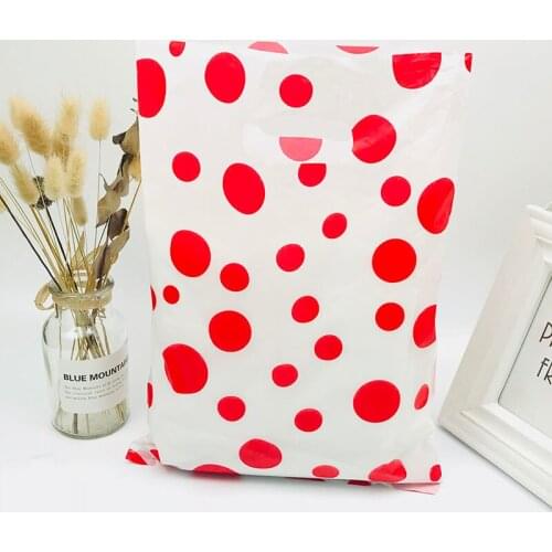 Large 25X35cm Red White Plastic Shopping Clothes Bags Boutique Packaging 50pcs Plastic Gift Bag With Handles