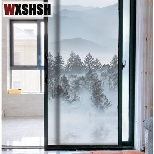 Custom Size Window Film Static Cling Chinese Ink Painting Style Landscape Painting Home Decoration Privacy Protection Glass Foil