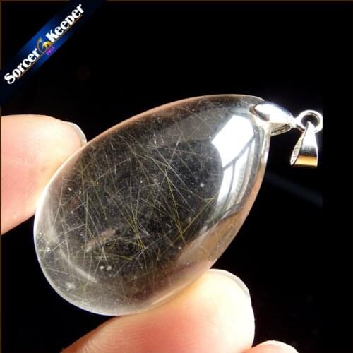 Rare Natural Quartz Gold Rutilated Garden Quartz Crystal Love Necklace Pendant natural minerals Fish Tank Beads OS490