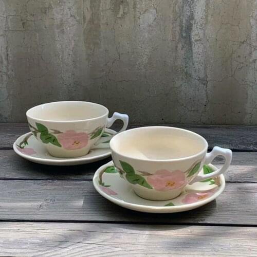 Retro Coffee Cup Yellow Clay Porcelain Desert Rose Latte Afternoon Tea Cups And Saucer American Pastoral Mug