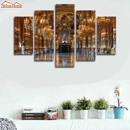 ShineHome-5pcs Wall Art Canvas Print Hall Notre Dame Cathedral de Paris Picture Printing Home Decor Walls Living Room With Frame