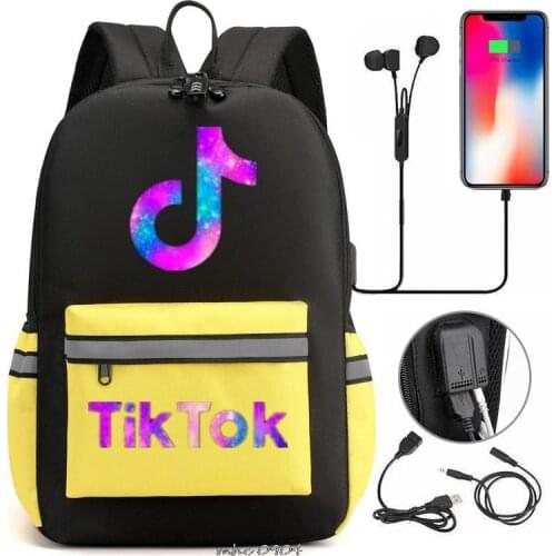 Tik Tok School Bag Usb Charging Backpack For Teenage Women Capacity Waterproof Student Rucksack Casual Travel Laptop Bag Sac