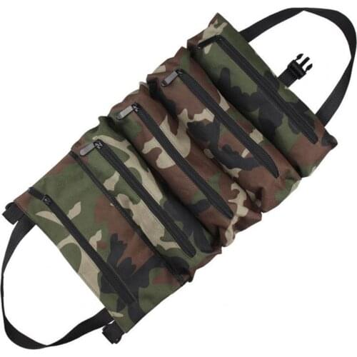 Tool Storage Bag Large Capacity Multiple Zipper Pockets Oxford Cloth Multipurpose Camouflage Storage Bag for Camping