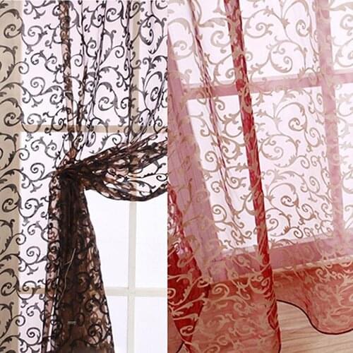 Tulle Curtain Romantic Floral Vine Pattern Window Curtain Drape Panel Sheer Valance Door Curtain