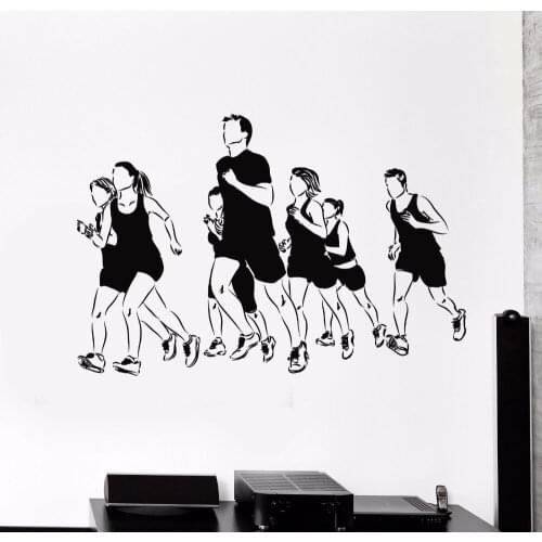 Vinyl Wall Decal Removable Running Marathon Runners Wall Stickers Sports Design Decoration Mural Marathon Health Stickers AY513