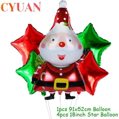 CYUAN 5pcs/set Santa Claus Snowman Foil Balloons Christmas Party Decorations Party Balloons Inflatable Helium Balloon Kids Toy