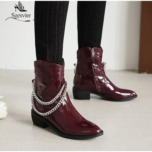 Sgesvier 2020 newest cowboy western boots woman casual shoes pointed toe zip chain comfortable low heel shoes woman ankle boots