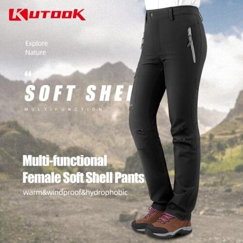 KUTOOK Women Trekking Pants Soft Shell Outdoor Hiking Pants Windproof Waterproof Thermal Winter Trousers Climbing Casual Warm