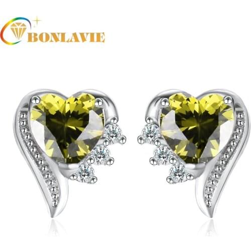 BONLAVIE Ear Nail Female Zircon Blue Champagne Green Pink White Peach Heart-shaped Accessories