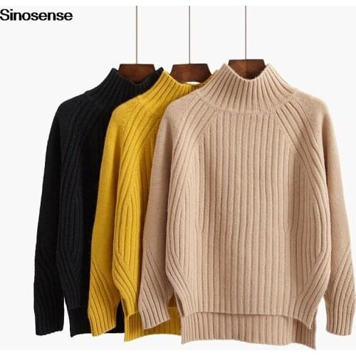 Womens Pullover Sweaters Long Sleeve Turtleneck Knitted Sweaters Solid Black White Pink Autumn Winter Loose Basic Sweater