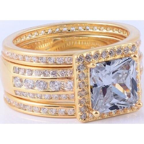 Luxury 925 Sterling Silver Simulated Diamond Ring set 3-in-1 Female jewelry Yellow Gold Plated Wedding Rings For Women size 5-10