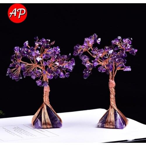 1pc Natural Dream Amethyst Pyramid Base Money Tree Crystal Handicraft Lucky Feng Shui Ornaments Home Decor