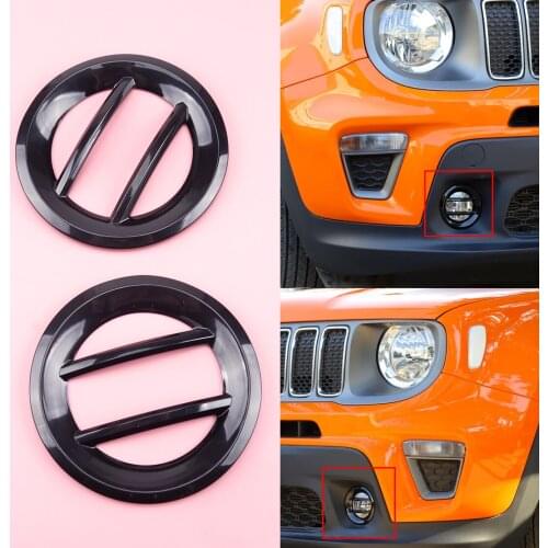 2pcs Black ABS Front Fog Light Lamp Ring Cover Trim Moulding Fit for Jeep Renegade 2019-2020