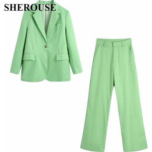 2021 Two Pieces Set Blazer Suit Women Oversized Blazer And Loose Trousers Suit Casual Chic Lady Outfits Women Pant Suits