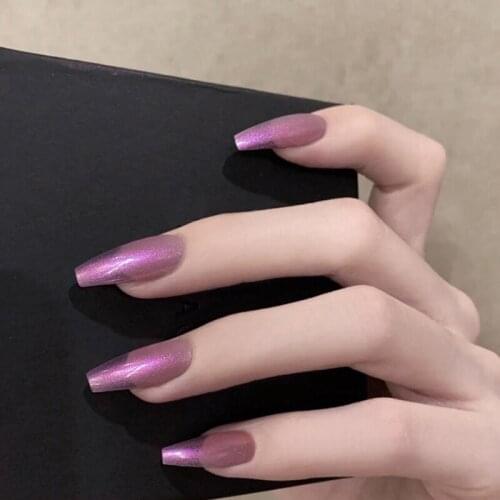 24pcs Purple False Nails Fake Nail Art Press On Nails Tip Set Full Cover Fake Extension With Box And Nail Glue Natural