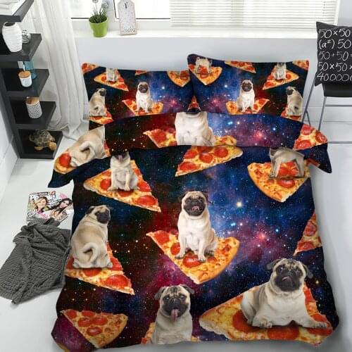 3 parts per set Cute Pug Dog in Galaxy on Pizza Slice 3d bed linens