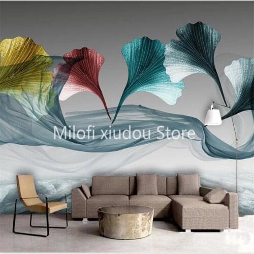 Milofi custom 3D wallpaper mural ginkgo leaf line simple living room background wall decoration painting wallpaper