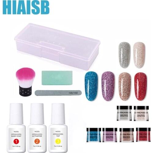 6PCS Dip Powder Nail Glitter Art Kits For DIY Fashion Manicure Tools Set With Nail Buffer&File Box Cleaning Brush Acrylic Powder