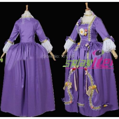 Tailored!Retro Purple Satin Civil War Rococo Colonial Georgian Marie Antoinette Historical Reenactment Theatre dress HL-546