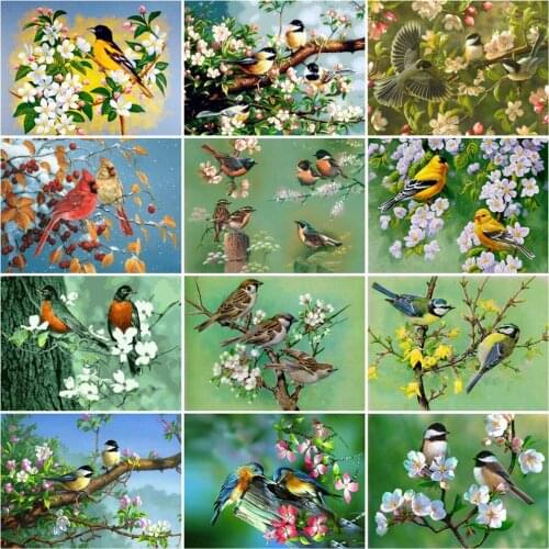 HUACAN Diamond Painting Animal Bird Cross Stitch Wall Art Diamond Embroidery Mosaic Flowers Decoration For Home