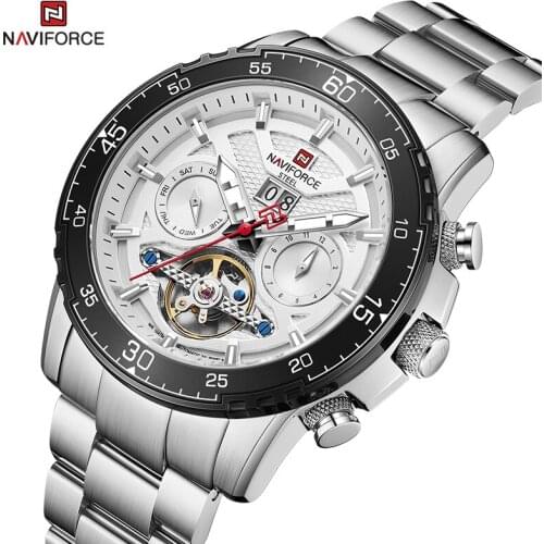 NAVIFORCE Automatic Men Watches Fashion Luxury Brand 100M Waterproof Shockproof Silver Color Relogio Masculino Casual Wristwatch