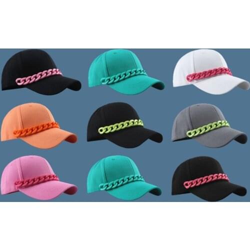 Unisex Fitted Cap Moisture Wicking Baseball with Decorative Chain in Contrast Color Easy-Matching