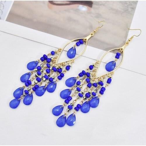 Bohemian Ethnic Beads Geometric Shape Earrings Fashion Tassels Tassel Resin Retro Ethnic Jewelry Birthday Gifts For Women