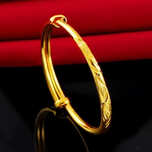 Pure Gold Color Bangles Bracelet for Kids Dragon & Phoenix Girls Bangle Adjustabale Pulseira Femme Gifts Children Bijoux