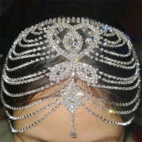 Fashion Exaggerated Multi-Layer Rhinestone Hair Chain Jewelry Personality Ethnic Style Forehead Tassel Ms. Head Chain Headwear