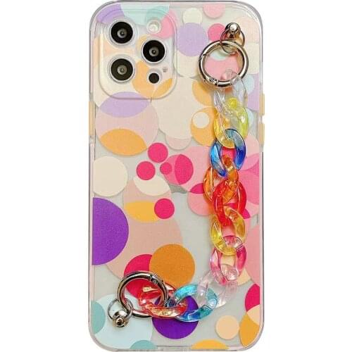 Rainbow Flower Chain Hanging Case Phone Cases for iphone 12 11 pro max X XS XR 7 8 Plus SE 2020 Colorful Chain Soft Back Cover