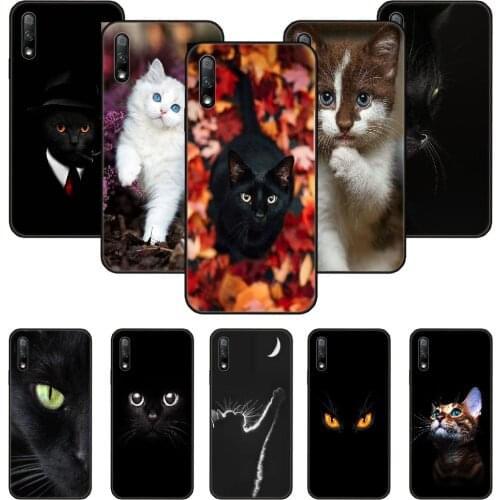 Phone Case For Huawei Honor 9X 10 9 20 8X 8A 8S 7X 7A i A Pro Play Lite Black Cover Funda Tpu Hoesjes Luxury Funny Cute Cat