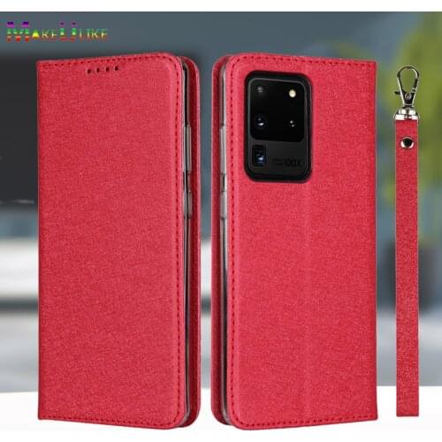 Lanyard Case For Samsung Galaxy S20 Ultra S20 S8 S9 S10 Plus S10e A50 A51 A71 Case Wallet Silk Grain Leather Magnetic Flip Cover
