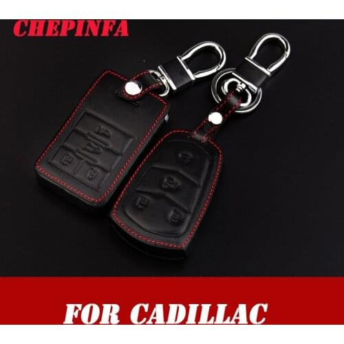 CHEPINFA Leather Car Key Cover Case For Cadillac ESV Escalade CTS XTS SRX ATS CT5 XT5 XT6CTS XTS ATS XLS SRX Keychain
