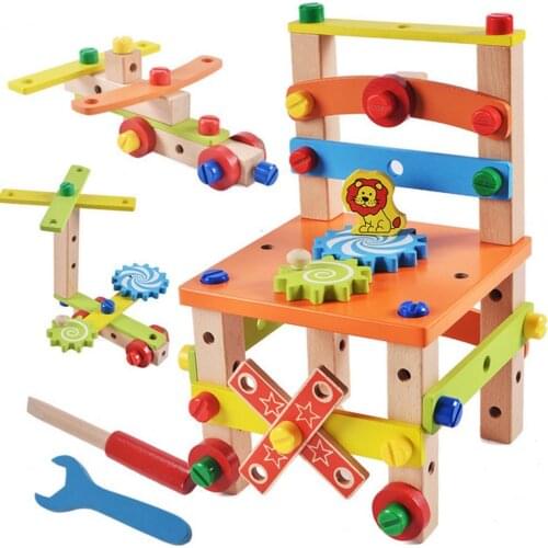 Children Baby Wooden Assembled Chair Montessori Nut Set Combination Educational Toy Preschool Multifunctional Variety Nut Chair