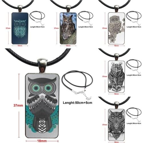 For Child Necklace With Steel Plated Glass Cabochon Choker Long Pendant Rectangle Necklace Owl Tatto