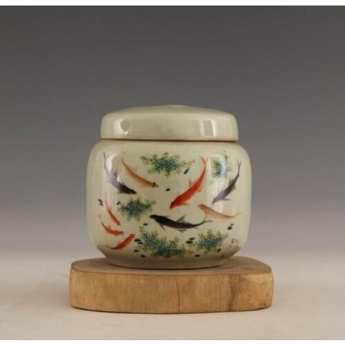 China old Porcelain tongzhi famille rose hand painting Lotus pond fish lid pot