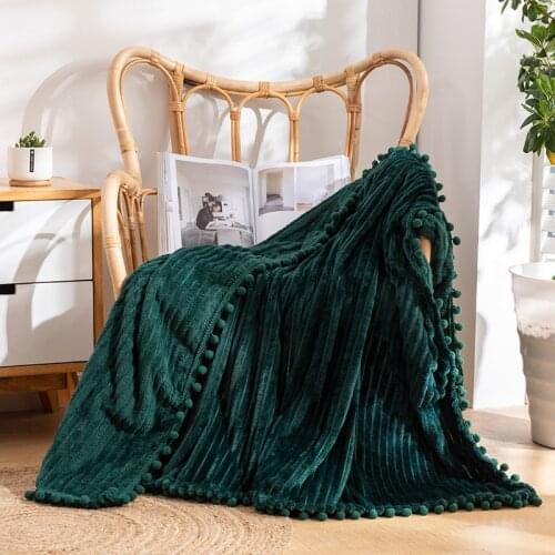 Flannel Striped Tassels Ball Throw Blanket Autumn Nap Sofa Bed Cover Air Conditioning Fluffy Plaid Blankets Covers