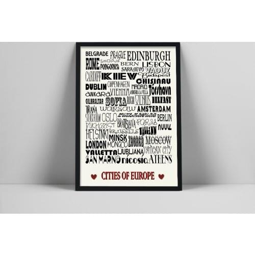 World Map European Cities Names Poster Brief Retro Art Wordage Nordic Prints Canvas Painting Wall Pictures For Living Room Decor
