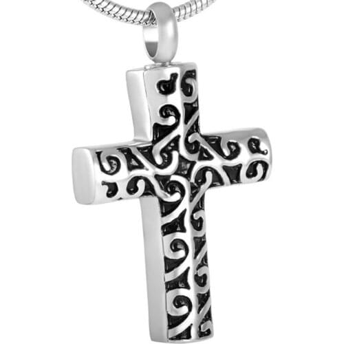 IJD8720 Classic Cross Urn Pendant Stainless Steel Cremation Jewelry Keepsake Ash Necklace-Religious Memorial Locket