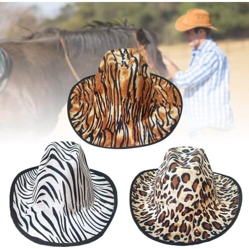 2021 Western Cowboy Hat with Animal Print African Grassland Style Felt Outdoor Wide Brim Concave Hat for Men Women TY66