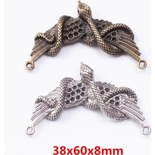 4 pieces of retro metal zinc alloy wing and snake pendant for DIY handmade jewelry necklace making 7309