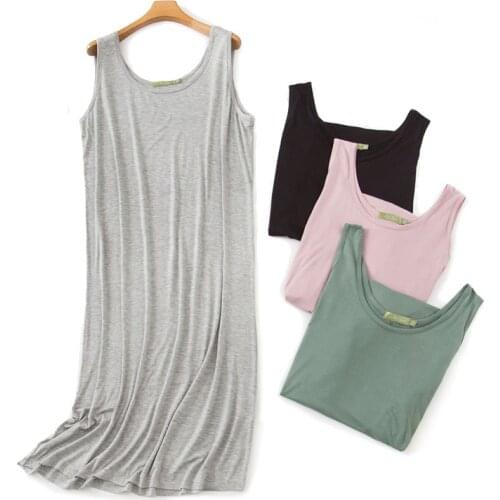 Summer Cozy Solid Modal Vest Skirt Nightdress Women Sleepwear Plus Size Loose Sleeveless Nightgowns Women Simple Sleepdress