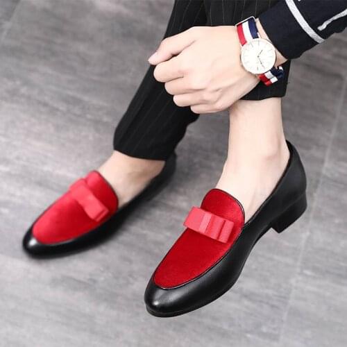 ERRFC Hot Selling Men Casual Loafer Shoes Fashion Forward Bowtie Charm Flock PU Leather Shoes Man Slip On Flats Plus Size 38-48