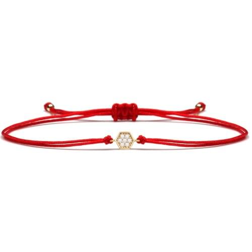 White Cubic Zirconia Copper Small Cute Hexagon Lucky Charm Bracelet 2021 New Trendy CZ Sexangle Red String Crafted Jewelry Gift