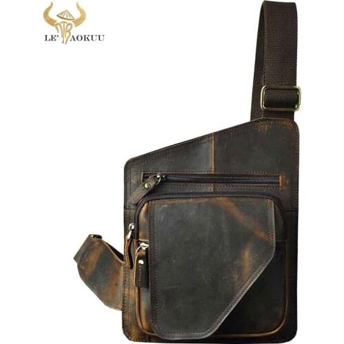Men Crazy Horse Leather Casual Fashion Travel Waist Pack Chest Sling Bag Design One Shoulder Strap Crossbody Bag For Male B214