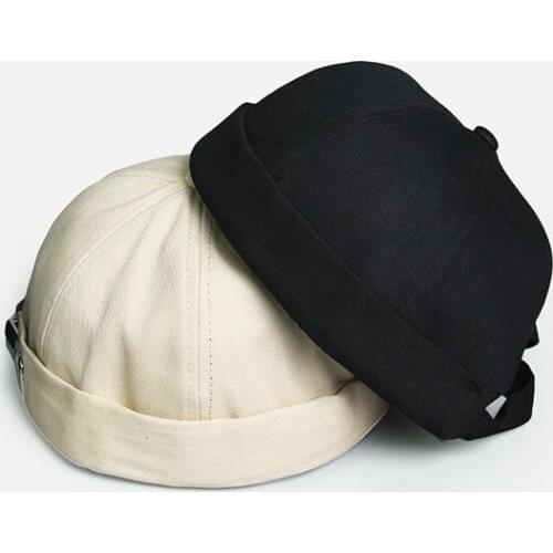 Men Women Skullcap Sailor Cap Outdoor Cotton Hat Warm Rolled Cuff Bucket Cap Brimless Hat Solid Adjustable Hip-Hop Hats Gorros