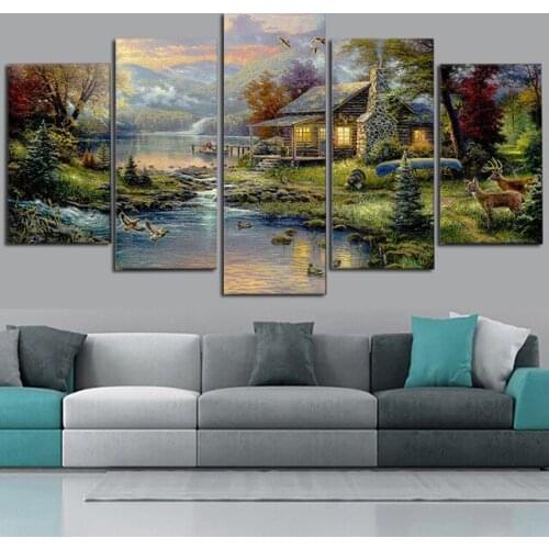 Landscape nature house 5d diy diamond painting 5pcs cross stitch full beads diamond embroidery mosaic pattern new pictures sale