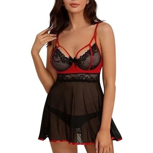Sexy Lingerie See Through Lace Sleepwear Womens Nightie Hollow Out Mesh Bra Sexy Night Dress Nightwear Backless Femme Nightgown